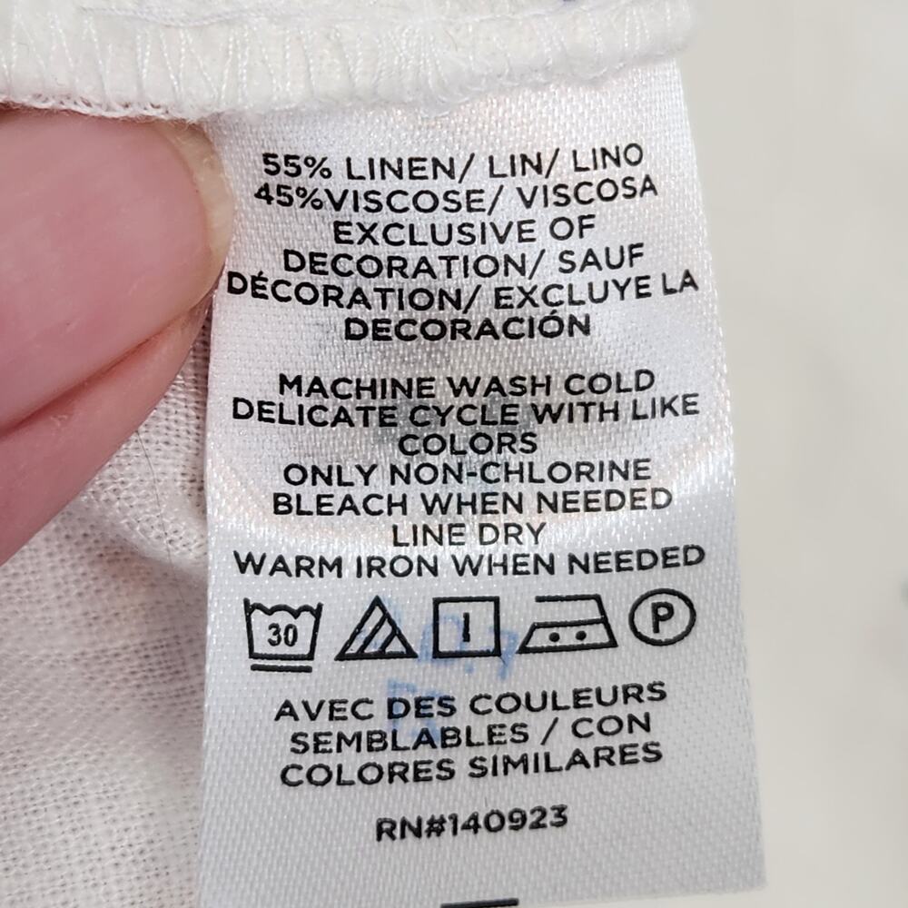 Loft White Linen Blend Floral Embroidered Collared Button Up Shirt Women's L - Picture 4 of 8